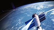 Stacja kosmiczna Haven-1 firmy Vast (z zadokowanym statkiem Dragon) łącząca się za pomocą terminali laserowych z siecią satelitarną Starlink SpaceX. (Ilustracja: Vast)