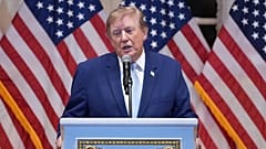 President Donald Trump speaks at a dinner at his Mar-a-Lago club, Friday, Oct. 16, 2026, in Palm Beach, Fla.