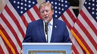 President Donald Trump speaks at a dinner at his Mar-a-Lago club, Friday, Oct. 16, 2026, in Palm Beach, Fla.