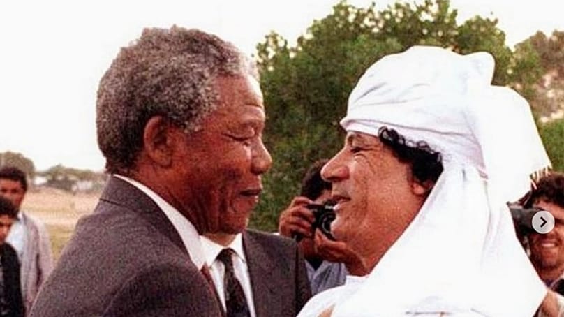 Mandela és Kadhafi, Tripoli, 1997