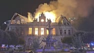 Limoges town hall in flames.