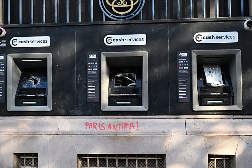 Cash machines were destroyed in the demonstration against rising living costs and students protests. 18 October, 2026.