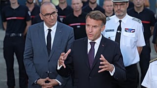 Emmanuel Macron et Laurent Nuñez à Bordeaux, le 27 juillet 2026.