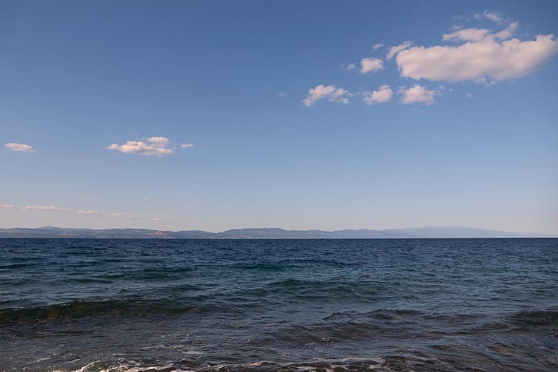 The Aegean Sea, with Turkey in the background, as seen from the village of Skala Sikamias on Lesbos, 14 May, 2025