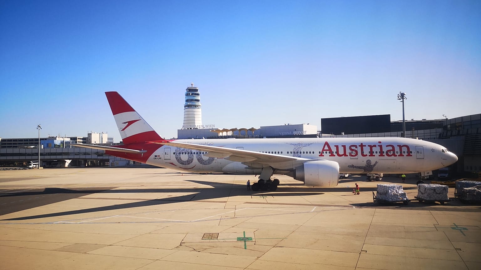 An Austrian Airlines plane at Vienna Airport, 11 August, 2024
