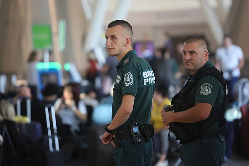 Border police officers stand guard at Sofia Airport, 16 September, 2025