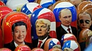 Traditional Russian wooden dolls depicting China's President Xi Jinping, US President Donald Trump and Russian President Vladimir Putin in St. Petersburg, 21 November, 2024