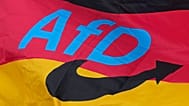 The logo of the "Alternative for Germany" (AfD) party on a German national flag in Magdeburg, 4 September, 2026