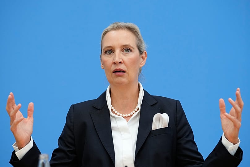 AfD party leader Alice Weidel talks to the media during a press conference in Berlin, 21 September, 2026