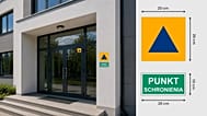 Grafika informacyjna ministerstwa spraw wewnętrznych i administracji dotycząca oznaczeń punktów schronienia 