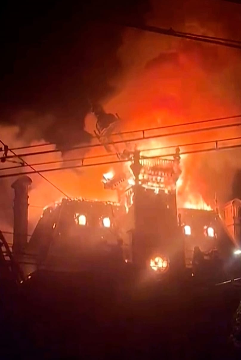 In this image taken from Lucas Destrem's video flames engulf the 19-century City Hall in Limoges, 17 October, 2026