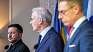 Ukrainian President Volodymyr Zelenskyj, Prime Minister Jonas Gahr Støre, and Finnish President Alexander Stubb speak during a press conference on Oct. 20, 2026 in Oslo