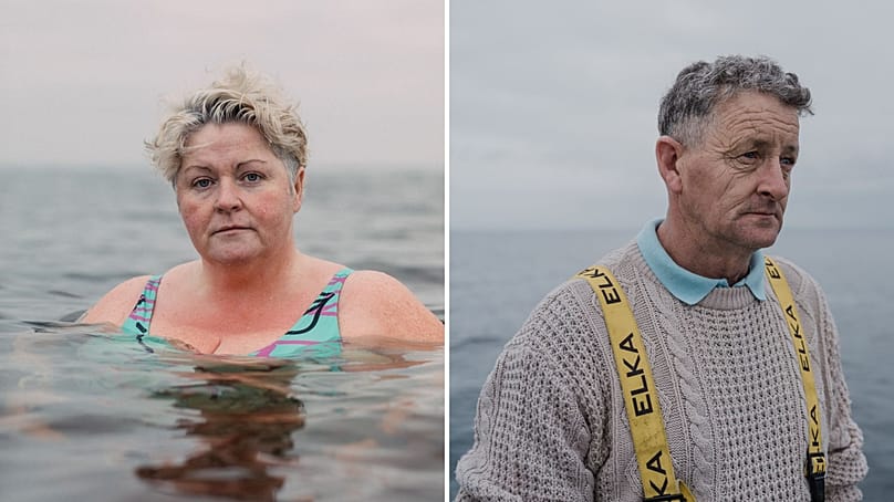 Mary O'Hagan a dû arrêter de nager dans le Lough Neagh à cause de la pollution par les algues. | Le pêcheur Declan Coney affirme qu'il ne peut plus y gagner sa vie.