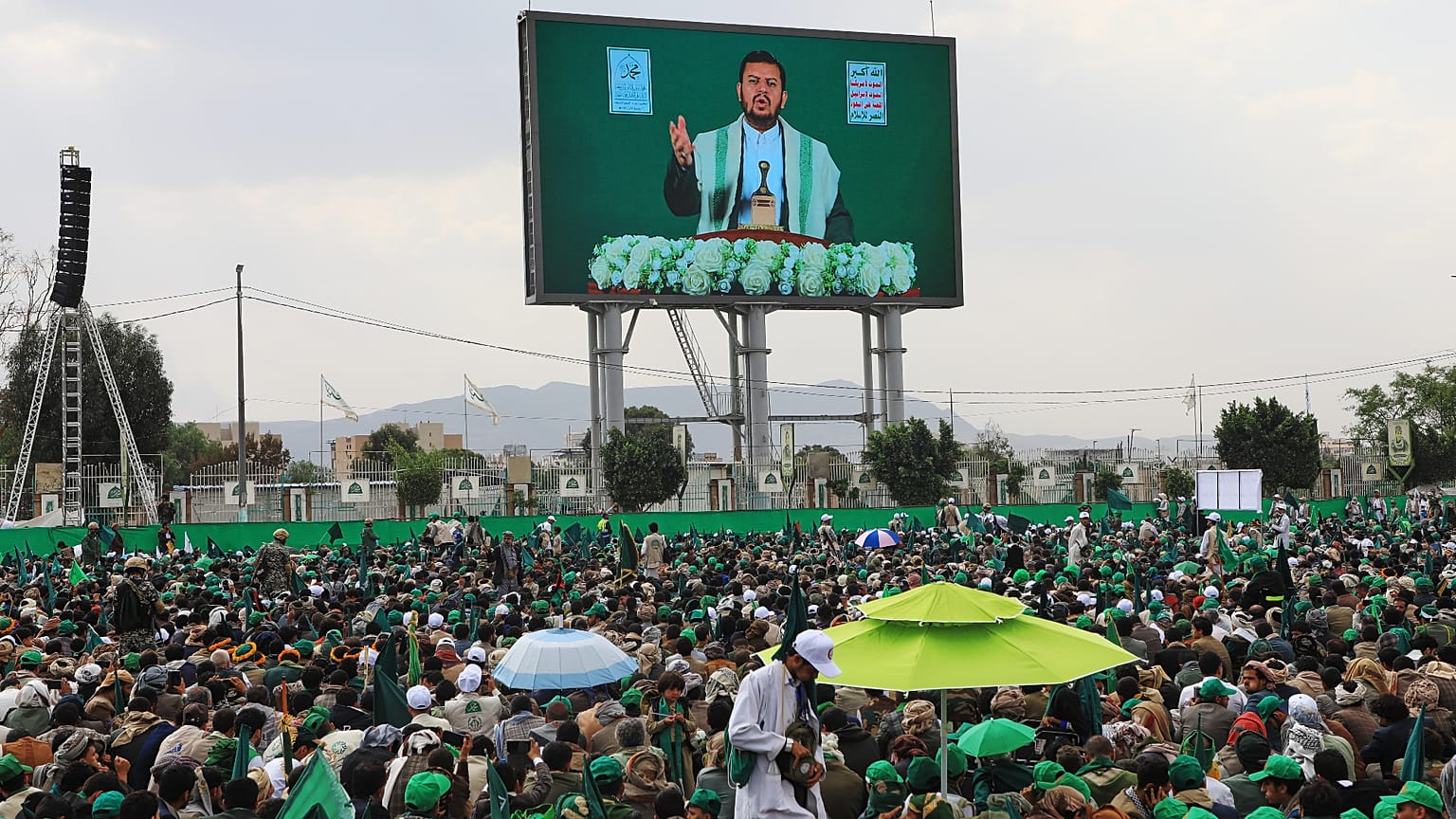 زعيم الحوثيين عبد الملك الحوثي يلقي كلمة متلفزة خلال إحياء ذكرى المولد النبوي في صنعاء، 25 أغسطس/آب 2026. 