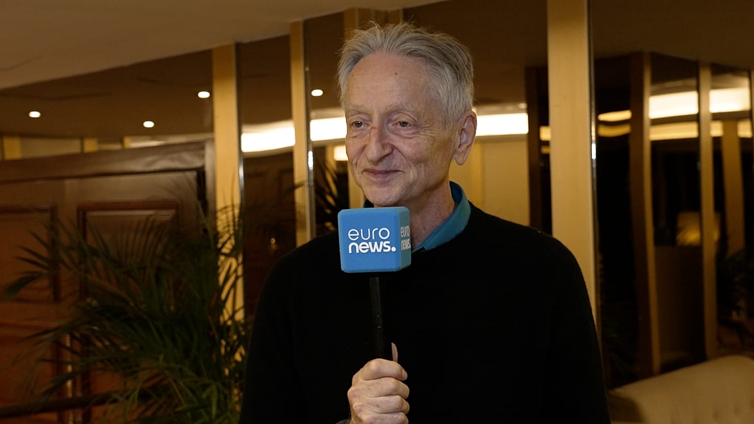Computer scientist Geoffrey Hinton being interviewed by Euronews Culture.
