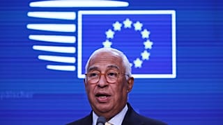 European Council President Antonio Costa addresses a media conference at the conclusion of the EU summit in Brussels, Friday, Oct. 16, 2026.