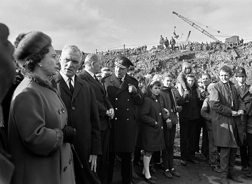 Queen Elizabeth II visited the site shortly after the disaster. FILE