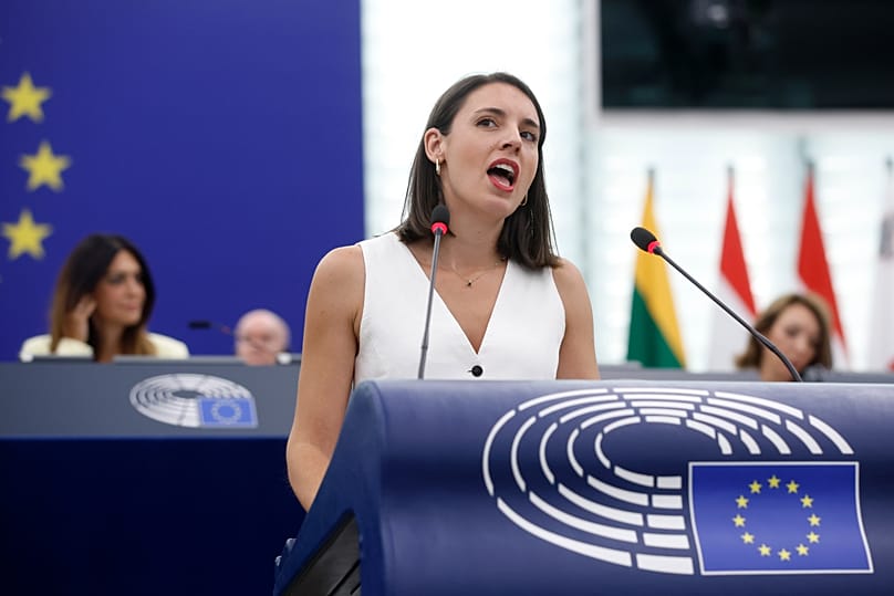 Archivo: Irene Montero durante su intervención en el pleno del Parlamento Europeo en Estrasburgo.