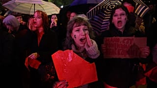 Protesters demand the legalisation of abortion during a demonstration against Poland's abortion law in Warsaw on 22 October 2026.