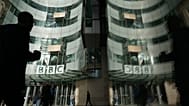 The BBC logo is displayed outside the company's headquarters in London, Nov. 12, 2025. 