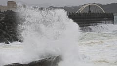 A high wave hits ashore in Keelung, northern Taiwan