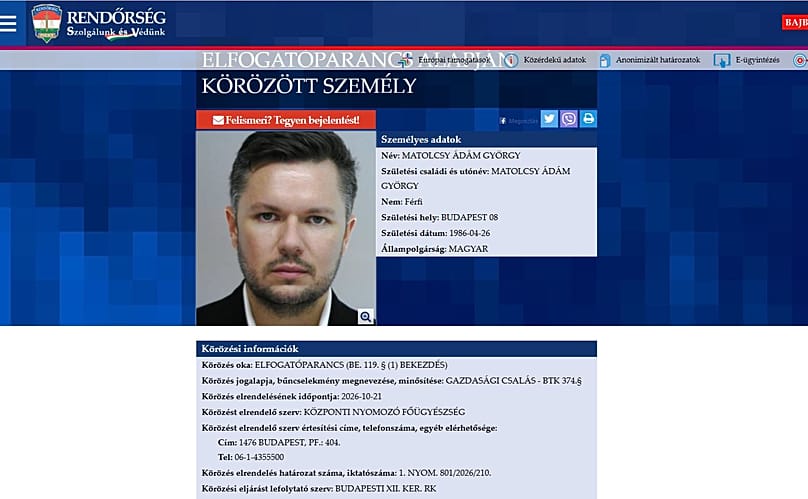 Matolcsy Ádám fotója a rendőrség honlapján