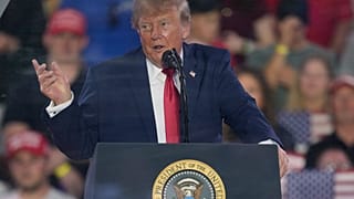 President Donald Trump speaks during a campaign rally at the Sioux Gateway Airport, Thursday, Oct. 22, 2026, in Sioux City,