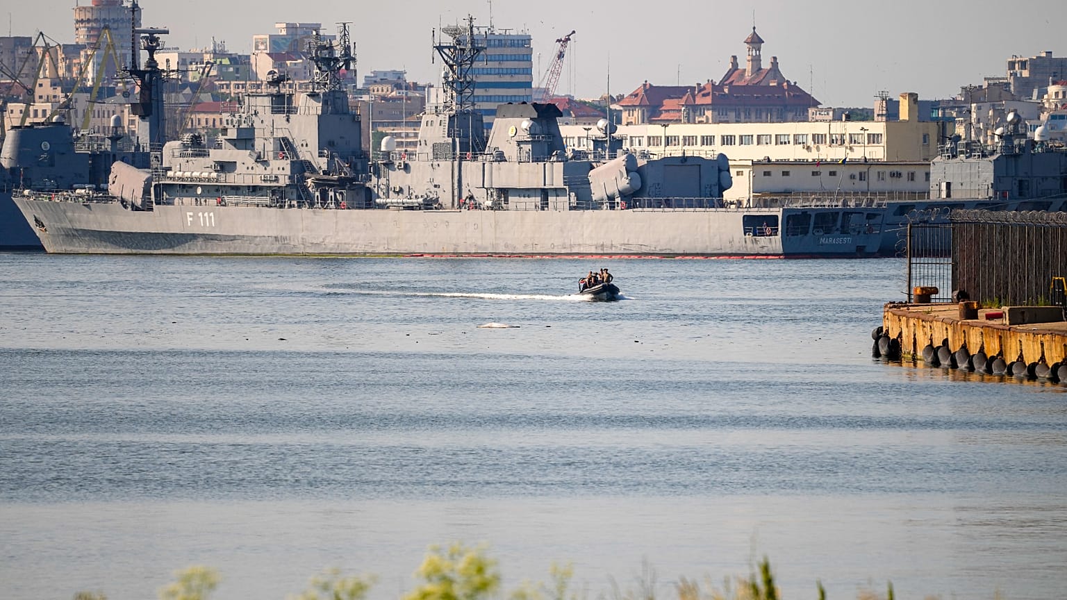 A small military patrol boat  in the Black Sea port of Constanta, Romania, Friday, June 5, 2026.