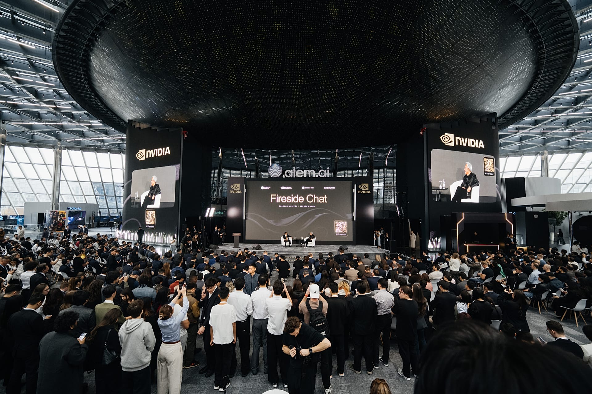A fireside chat with Nvidia CEO Jensen Huang at Alem.ai in Astana.