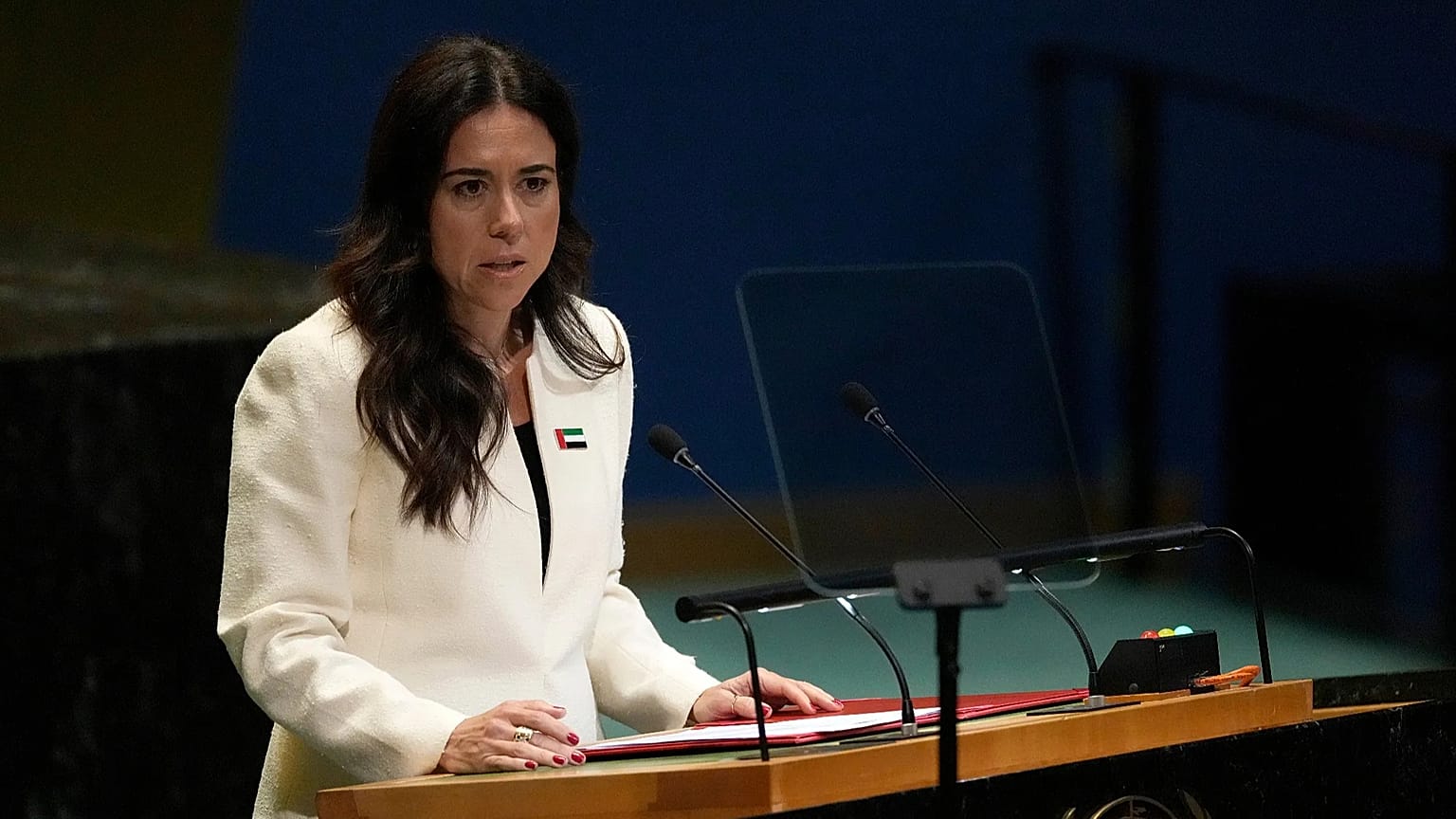FILE: Minister for Foreign Affairs of the United Arab Emirates Lana Nusseibeh addresses the 80th session of the United Nations General Assembly, 27 September 2025