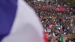 Protesters march during a demonstration against rising living costs in Paris, Saturday, 24 Oct, 2026.