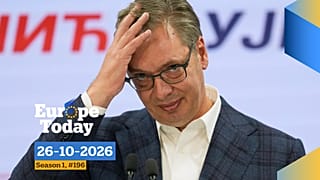 Aleksandar Vucic speaks at the party headquarters, after conceding defeat in the parliamentary election in Belgrade, Serbia, Sunday, Oct. 25, 2026. 