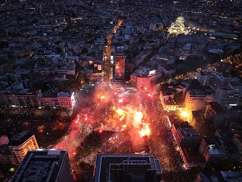 Wiec pod hasłem „Lista studencka – studenci wygrywają”, zorganizowany przed wyborami parlamentarnymi w Serbii, 22 października 2026 r.