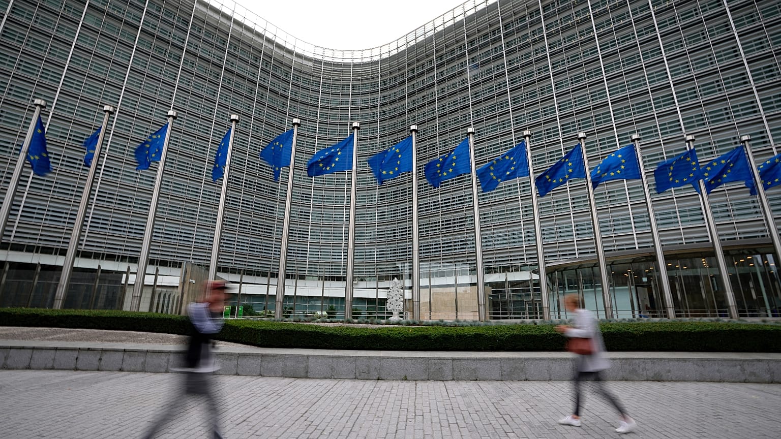 European flags in front of the European Commission