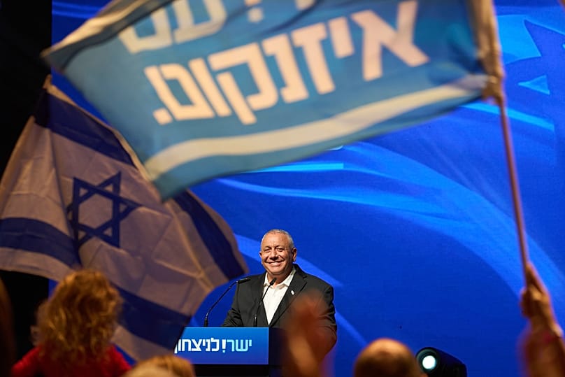Gadi Eisenkot, leader of the Yashar ("Straight") party speaks at a campaign rally ahead of Israel's general election, Sunday, Oct. 25, 2026, in Tel Aviv, Israel. 