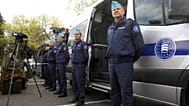 Frontex Standing Corps are lined up during the official launch of the Frontex Joint Operation in North Macedonia, in 2023
