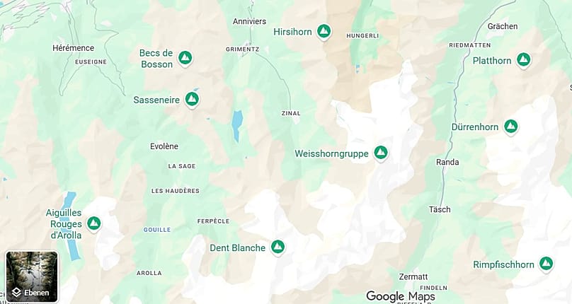 Die Weisshorngruppe im Schweizer Kanton Wallis: Oberhalb des Bergdorfs Randa wird der instabile Hängegletscher am Weisshorn Ost von Experten überwacht.