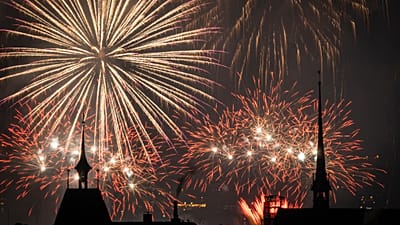 Fuegos artificiales iluminan el cielo nocturno sobre Zúrich, Suiza, durante las celebraciones de Año Nuevo, el jueves 1 de enero de 2026.