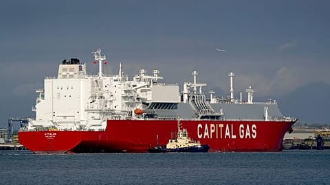 FILE. The LNG ship, Attalos, arrives at the Isle of Grain terminal, east of London, 24 Aug. 2022