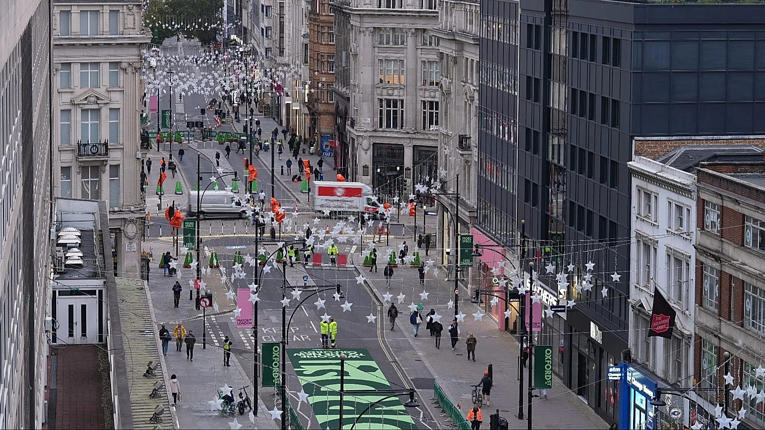 London's Oxford Street viewed from above after being pedestrianised