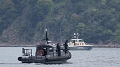 Frontex and Greek coast guard vessels take part in a search and rescue operation, after the capsizing of a boat carrying migrants, off Lesbos on April 3, 2025