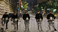 Serbian riot police officers block a boulevard shortly before the closing of the polls in the parliamentary election in Belgrade, Serbia, Sunday, 25 Oct., 2026.