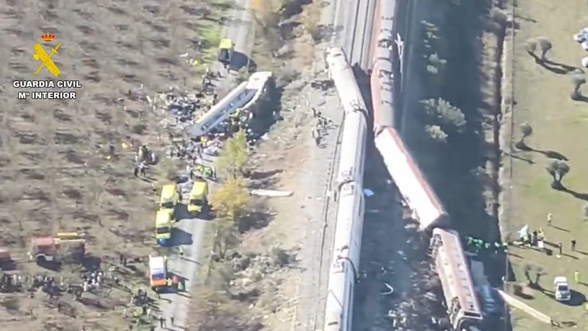 First aerial images show scene of deadly train crash in Toledo, Spain