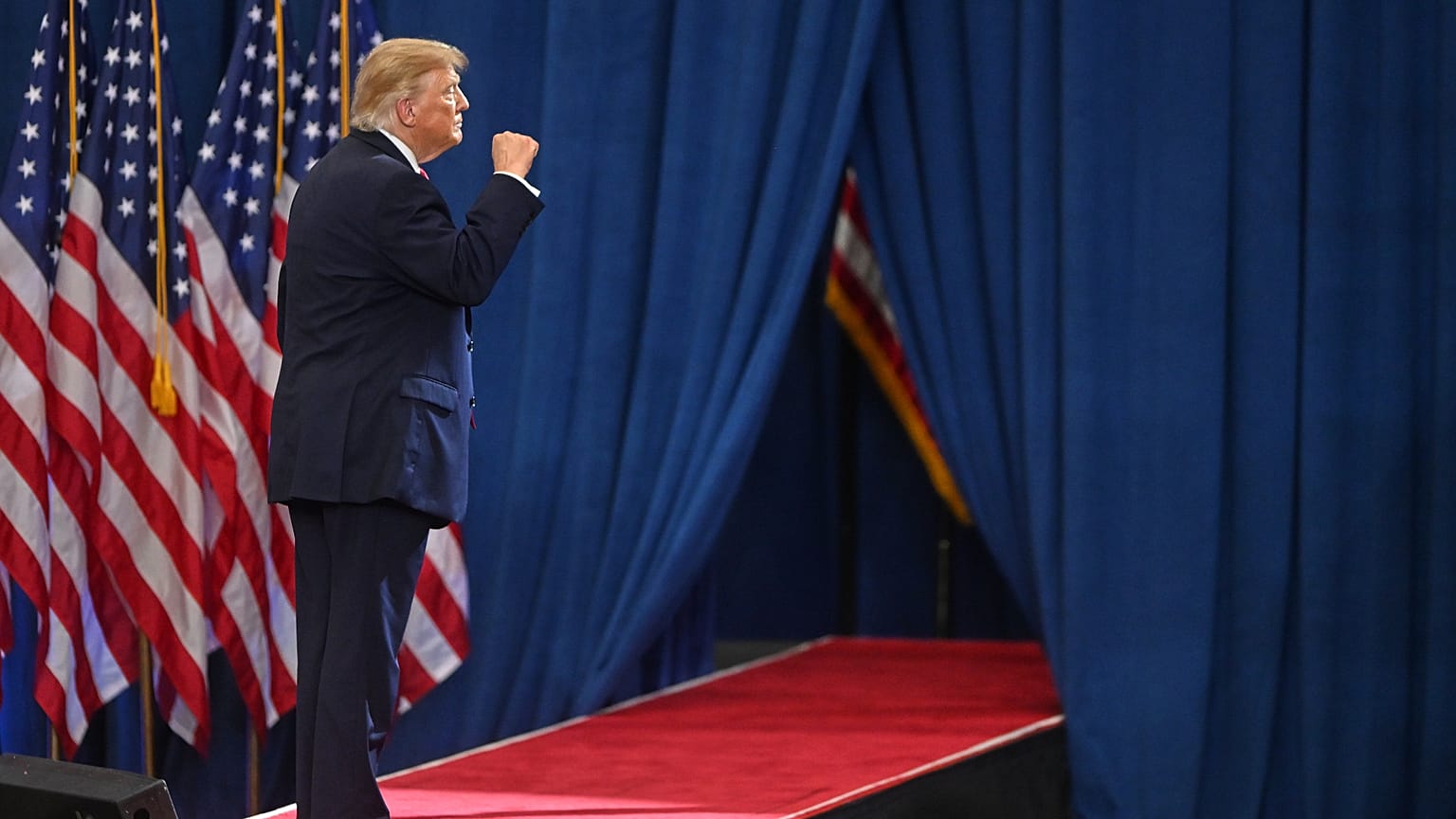 President Donald Trump walks from the stage after speaking at a campaign rally at Lubbock Memorial Civic Center, Tuesday, 27 Oct., 2026, in Lubbock, Texas. 