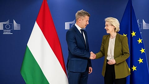 Hungarian Prime Minister Péter Magyar with European Commission President Ursula von der Leyen in Brussels, 29 April, 2026. 