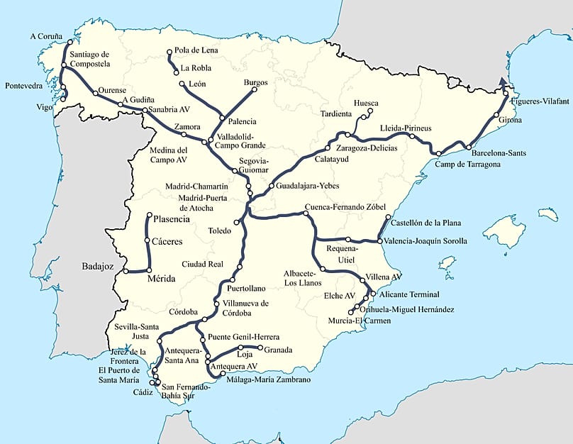 Red de AVE en España, año 2022