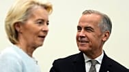 Canadian Prime Minister Mark Carney and European Commission President Ursula von der Leyen arrive for a high-level pledging event for the OceanEye International Alliance.