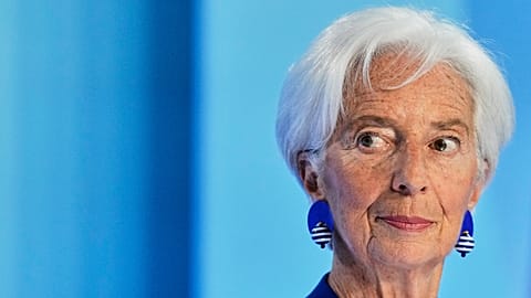 FILE - President of European Central Bank Christine Lagarde addresses the media during a press conference after an ECB's governing council meeting in Frankfurt, Germany