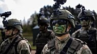  Lithuanian Army soldiers take part in a Lithuanian-Polish Brave Griffin 24/II military exercise near the Suwalki Gap near the Polish border at the Dirmiskes village.
