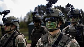  Lithuanian Army soldiers take part in a Lithuanian-Polish Brave Griffin 24/II military exercise near the Suwalki Gap near the Polish border at the Dirmiskes village.